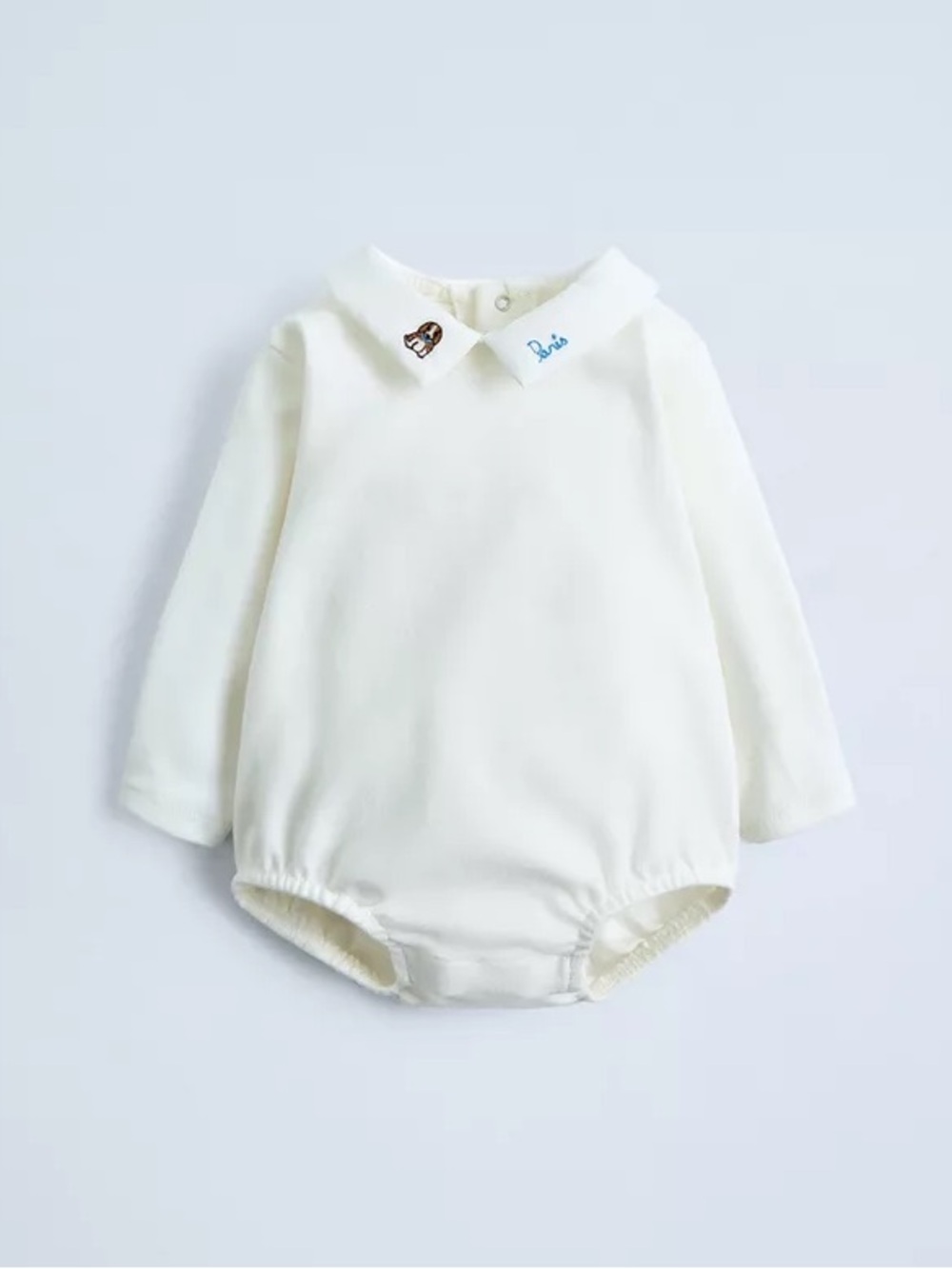 Zara Cream Long-Sleeve Baby One-Piece with Embroidered Collar